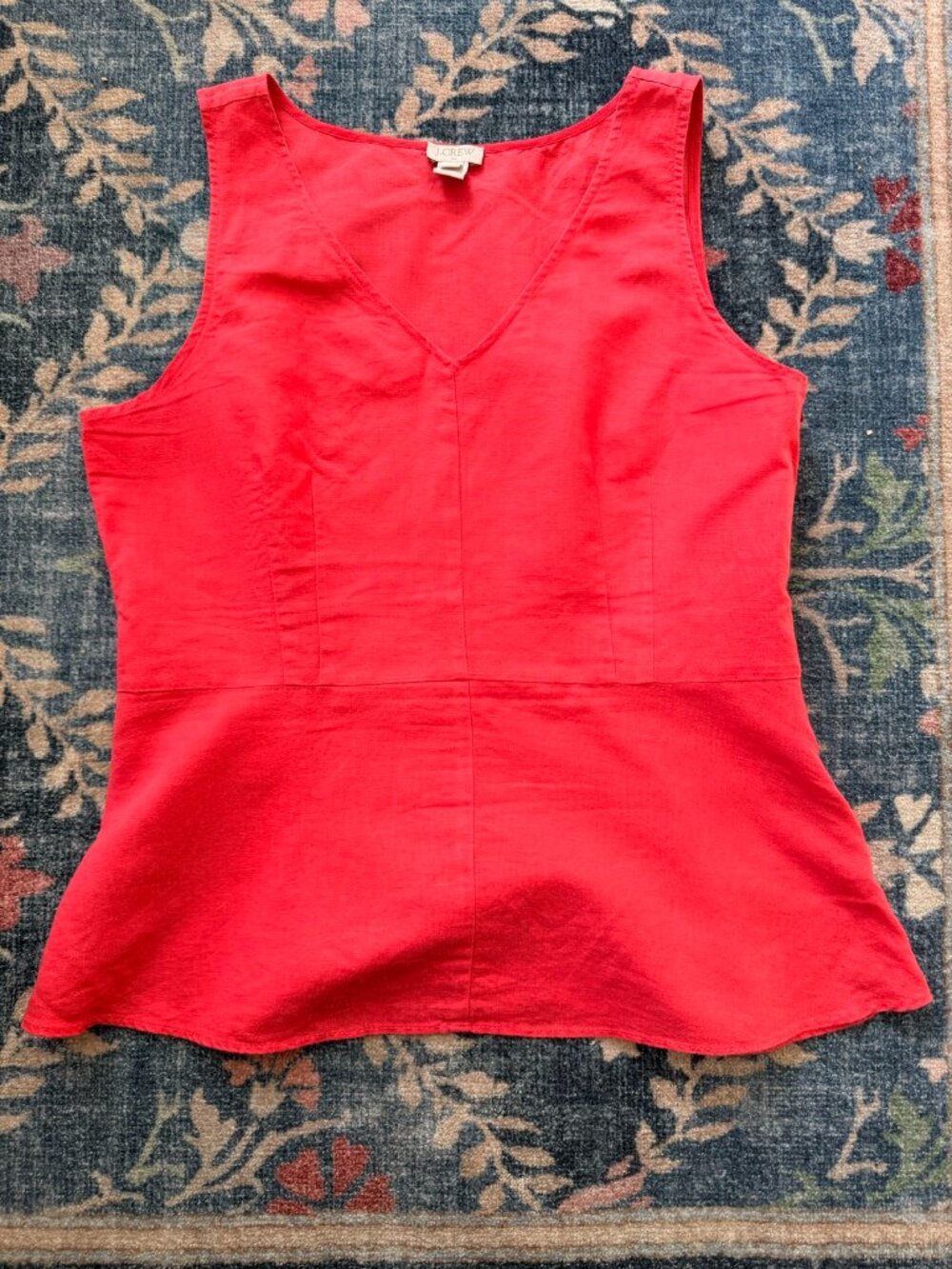 J. Crew Factory Peplum Tank Top Side Zip Coral Red V Neck Size 8